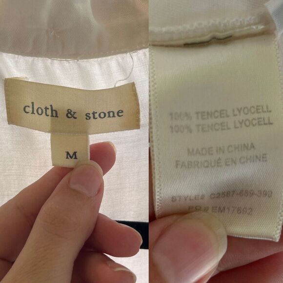 Cloth & Stone Women's Size M White Frayed Hem Button Down Tunic Shirt Boho - Picture 9 of 15